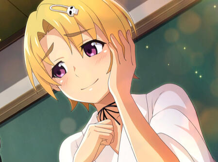 rika furude smiling while satoko houjou is holding her protectively, looking slightly indignant.